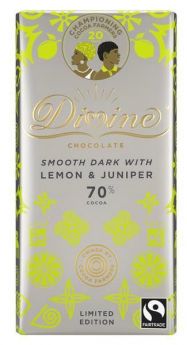 ** Divine FT 70% Dark Lemon & Juniper Chocolate 90g-Case of 15
