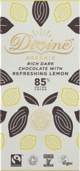 Divine FT & ORG 85% Lemon Dark Chocolate 80g-Case of 10