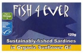 Fish 4 Ever Whole Sardines in Organic Sunflower OIl 120g